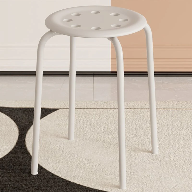 Modern Minimalist Cylindrical 8-Hole Round Stainless Steel Plastic Dining Chair Backless Armless For Dining Room & Kitchen