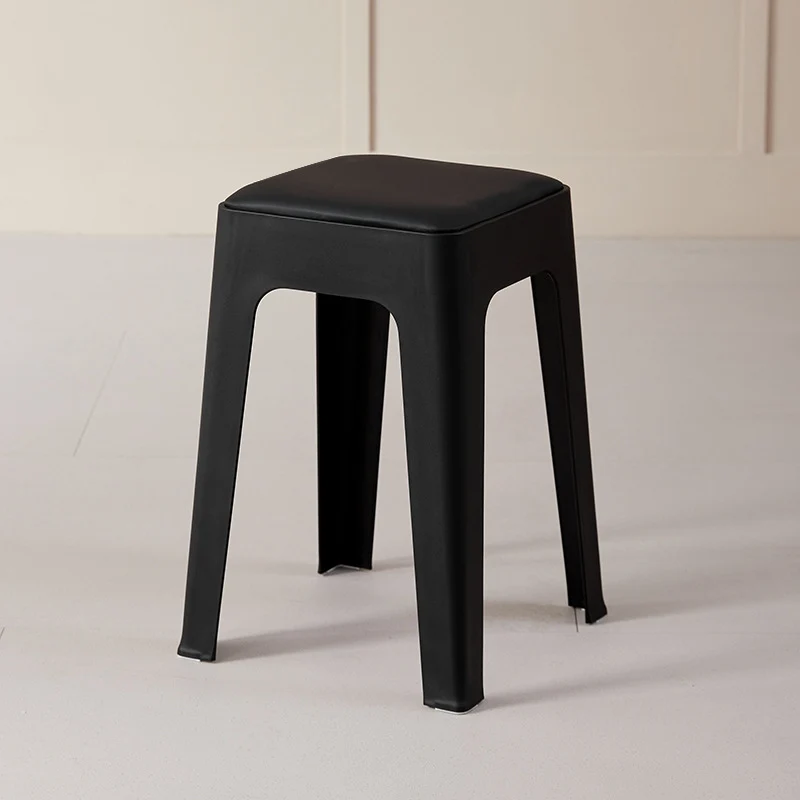 Modern Minimalist Rectangular PU Leather PP Stackable Dining Chair Backless Armless For Dining Room & Kitchen