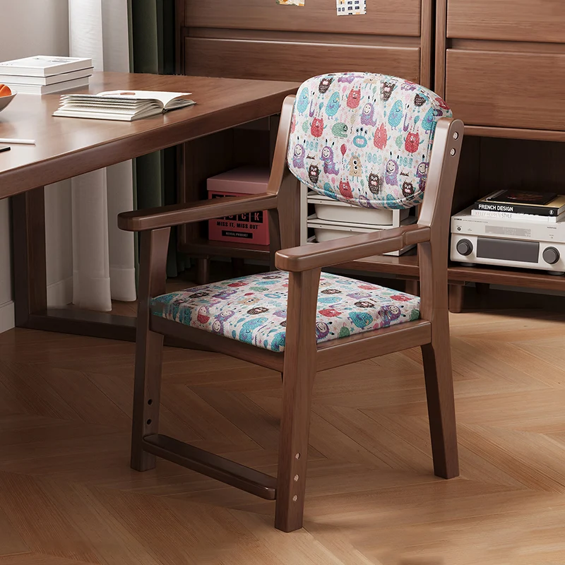 Contemporary Creative Rectangular Kid Cartoon Cotton-Linen Rubberwood Multi-Layer Plywood Desk Chair Height Adjustment Backrest Armrest For Home Office