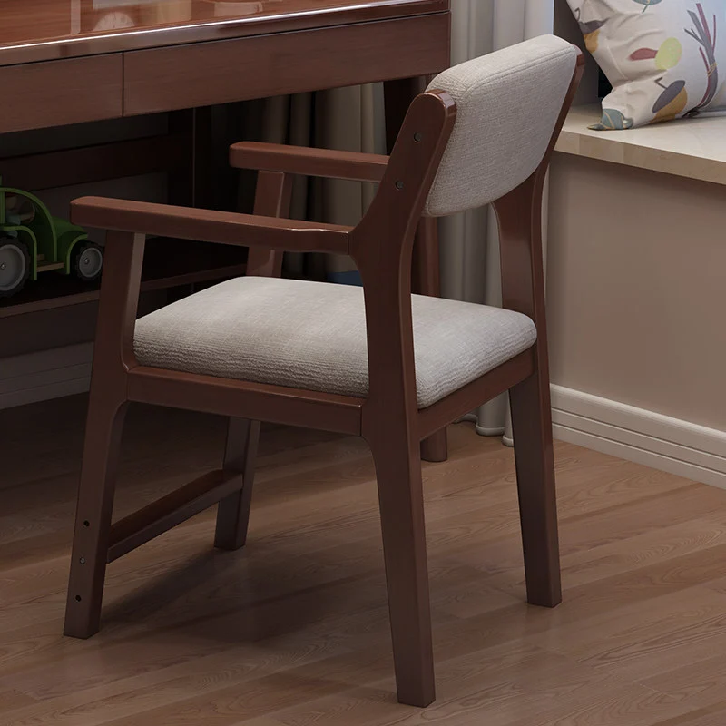 Contemporary Nordic Rectangular Linen-Cotton Rubberwood Multi-Layer Plywood Height-Adjustable Kid Desk Chair Backrest Armrest For Home Office