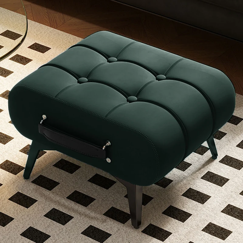 Contemporary Luxury Rectangular Cat Claw Leather Solid Wood Iron Handheld Low Stool Backless Armless For Living Room