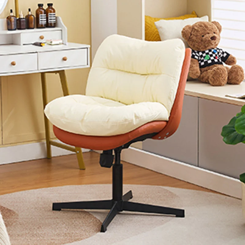 Modern Minimalist Ergonomics Solid Wood & Plywood Steel Faux Leather Vanity Stool With Dual Cushions, Backrest, Adjustable Height & Swivel For Bedroom