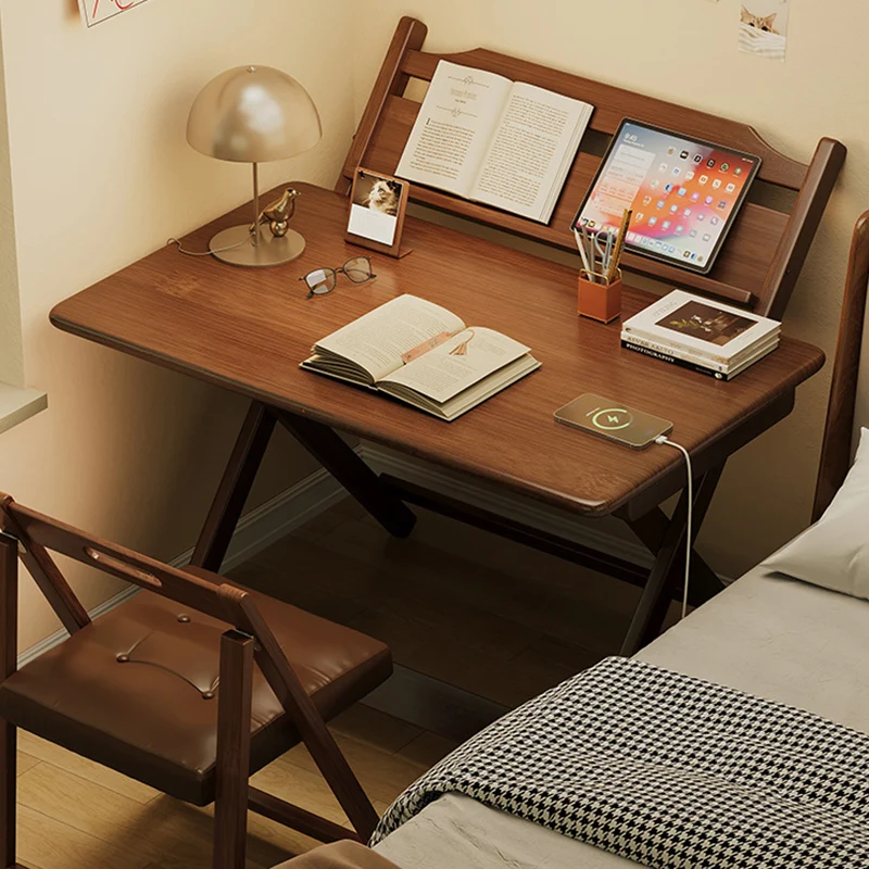 Traditional Vintage Bamboo Rounded Rectangle Desk 1-Tier For Bedroom