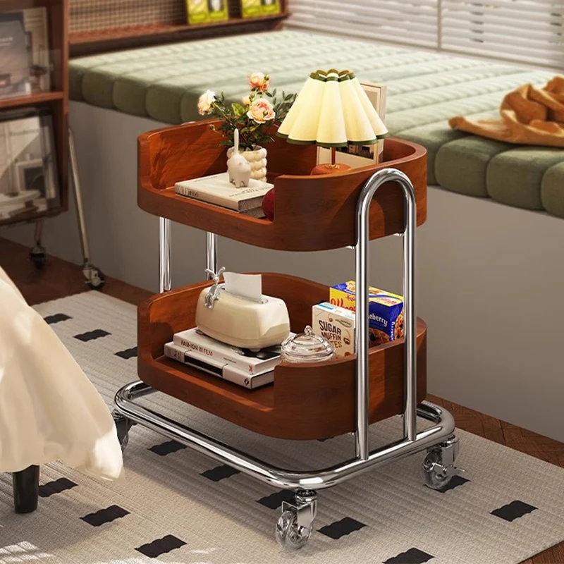 Contemporary Retro Rectangular Composite Board Plywood Carbon Steel Movable End Table 2/3-Tier For Living Room