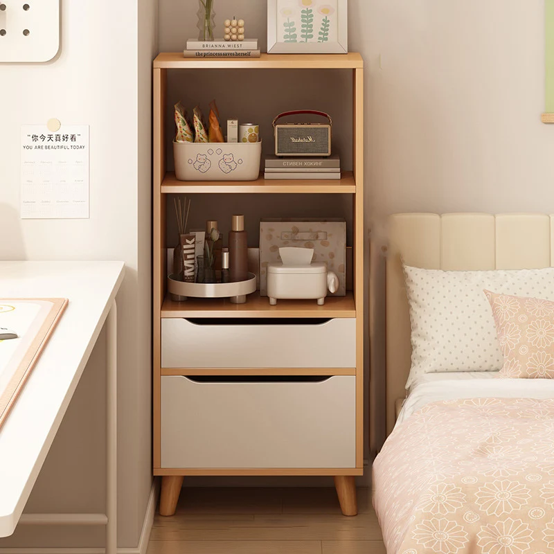 Contemporary Scandinavian Engineered Wood Cylindrical Rectangular Storage Shelf With 2 Drawers For Living Room