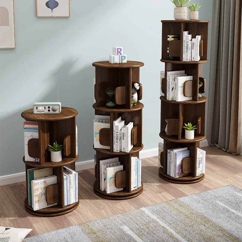 Contemporary Creative Solid Wood Rotating Round Shelf 2/3/4 Tier For Living Room