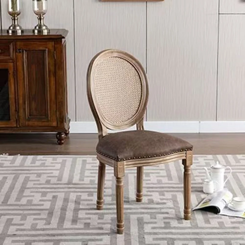 Traditional French Rubberwood PU Leather Velvet Oval Curved Dining Chair With Armrests Backrest For Dining Room