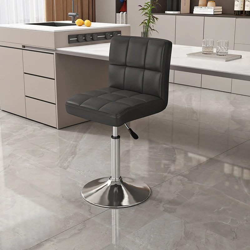Modern Minimalist Napa Faux Leather Stainless Steel Adjustable Square Round Bar Stool With Backrest For Living Room