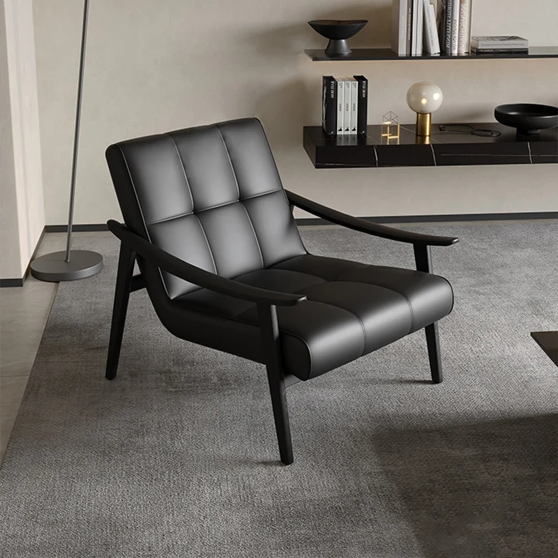 Contemporary Luxury Rectangular Curved Microfiber Leather Ash Wood Solid Wood Accent Chair Backrest Armrest For Living Room