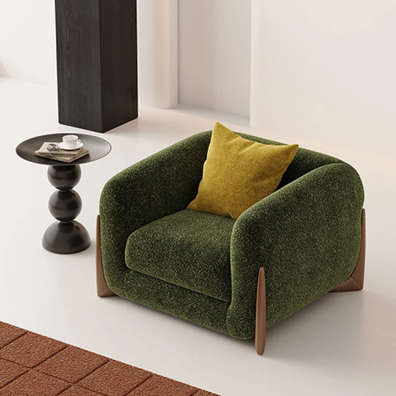 Contemporary Nordic Rectangular Sherpa Fabric Chenille Fabric Solid Wood Accent Chair Backrest Armrest For Living Room