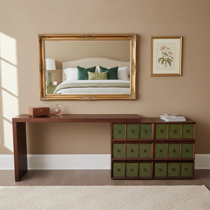 Mid-century Makeup Vanity - Wide Countertop & Eco-Friendly Material Table For Bedroom