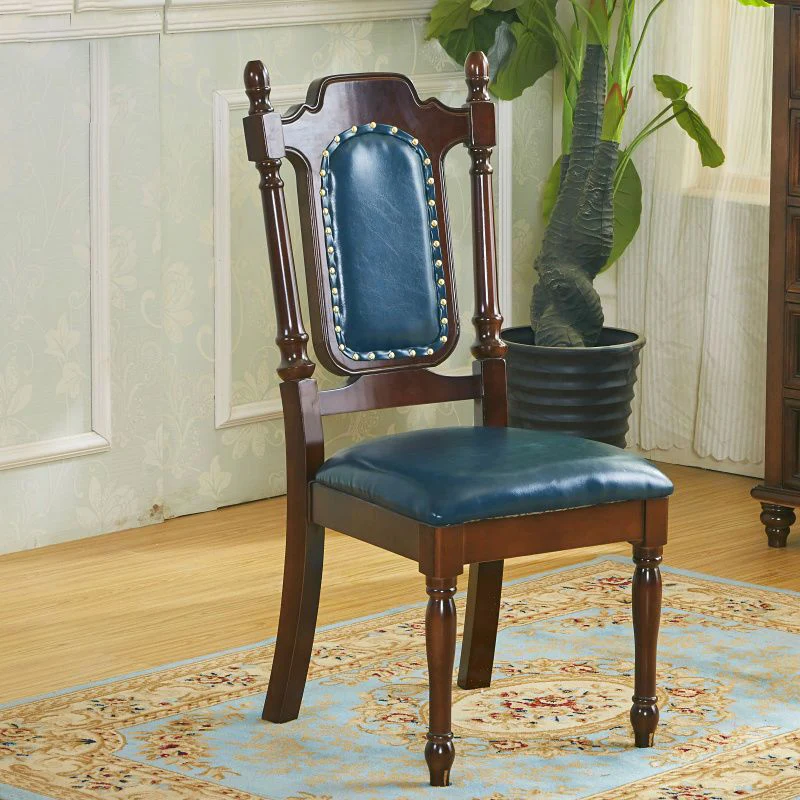 Traditional Vintage Curved Faux Oil Wax Leather Solid Wood Sponge Dining Chair Backrest For Dining Room