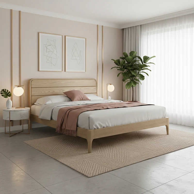 Premium Ash Wood Recessed Bed Frame - Home-Friendly Solid Support & Sleek Look Bed For Bedroom
