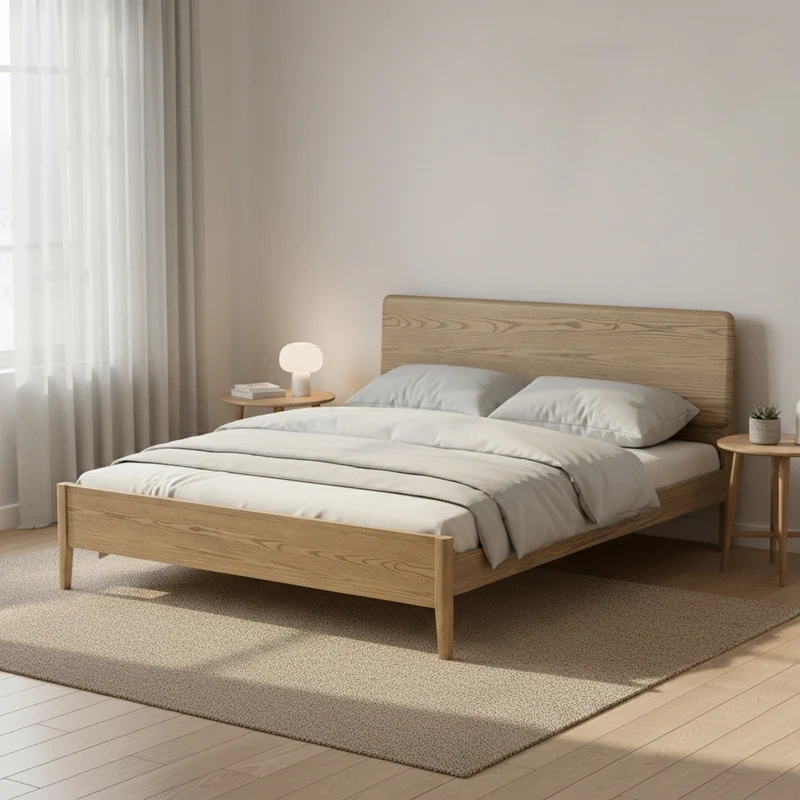 Traditional Rustic Flush-Edge Bed Frame - Full Ash Wood Frame & Pine Slats Adjustable Height Bed For Bedroom