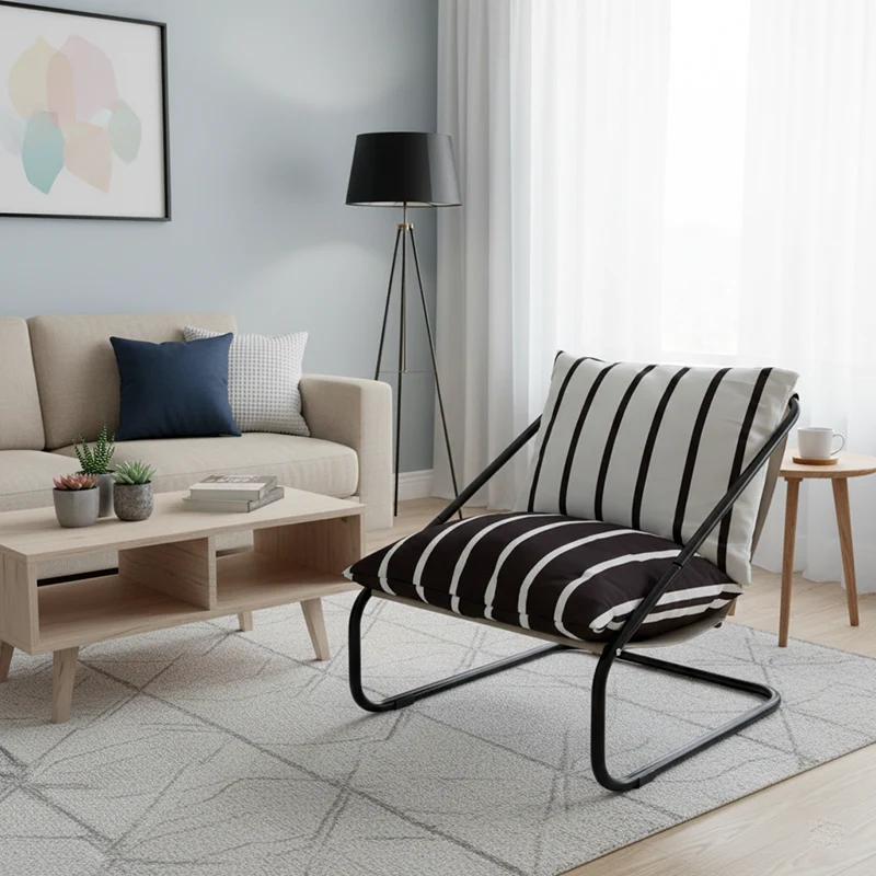 Modern Minimalist Curved Metal PP Cotton Fabric Accent Chair Backrest Armrest For Living Room