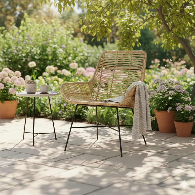 Ergonomic Natural Rattan Armchair - Rust-Proof Iron Frame Cool Seating Chair For Living Room