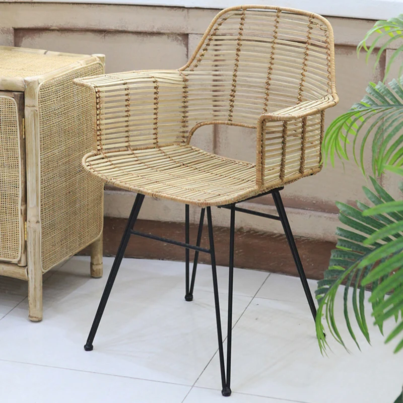 Lightweight Rattan Armchair - Breathable Hand-Woven Chair Backrest Armrest For Living Room