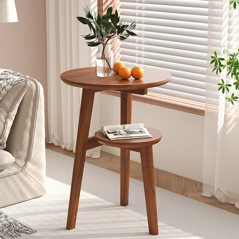 Modern Minimalist Round Nan Bamboo End Table 2-Tier For Living Room