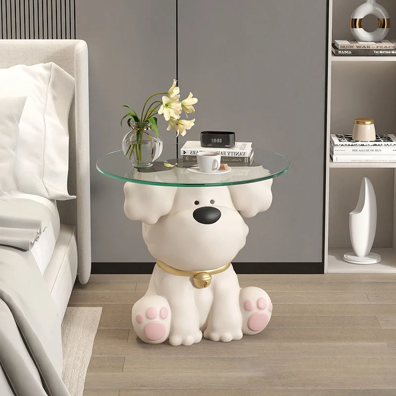Modern Art Deco Resin Glass Kid Cartoon Cat Dog Bear Side Table 1-Tier For Living Room