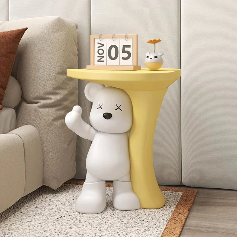 Modern Art Deco Resin Kids Heart Bear Side Table 1-Tier For Living Room