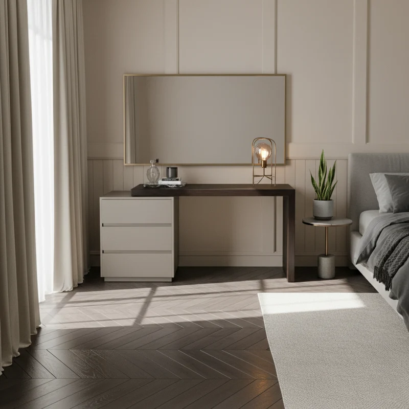 Modern Minimalist E1 MDF Makeup Vanity With 3/6-Drawer Storage Cabinet For Bedroom