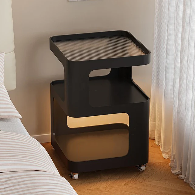 Modern Minimalist Square Round Glass Iron Movable End Table 3-Tier For Living Room