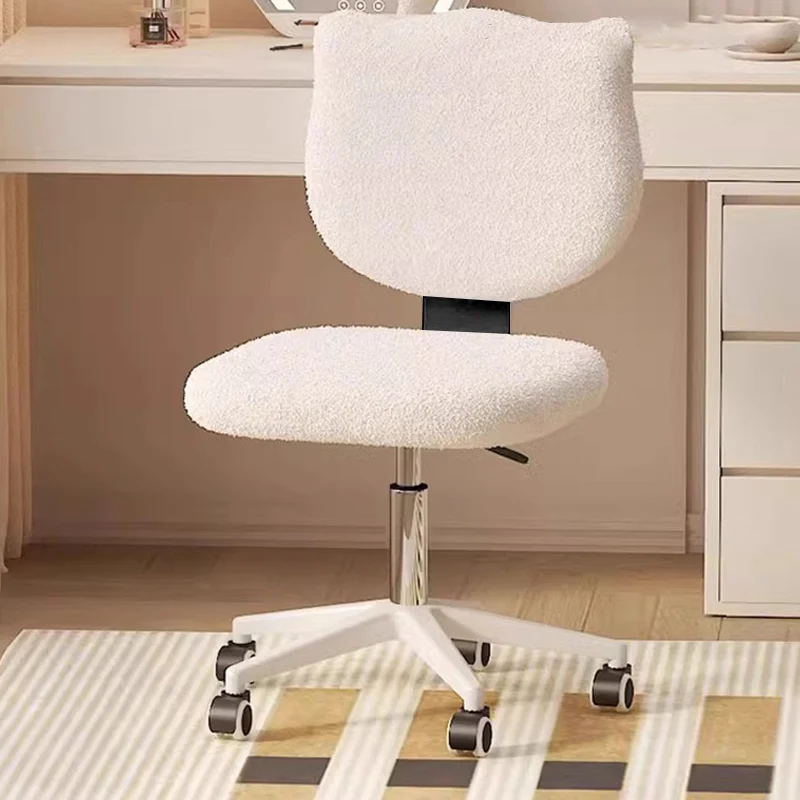 Modern Minimalist Square Lamb Fleece Solid Wood Plywood Iron Steel 360°Swivel Movable Height Adjustable Desk Chair Backrest Armless For Home Office