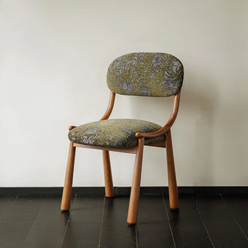 Contemporary Retro Square Rectangular Cotton-linen Ash Wood Dining Chair Backrest Armless For Dining Room & Kitchen