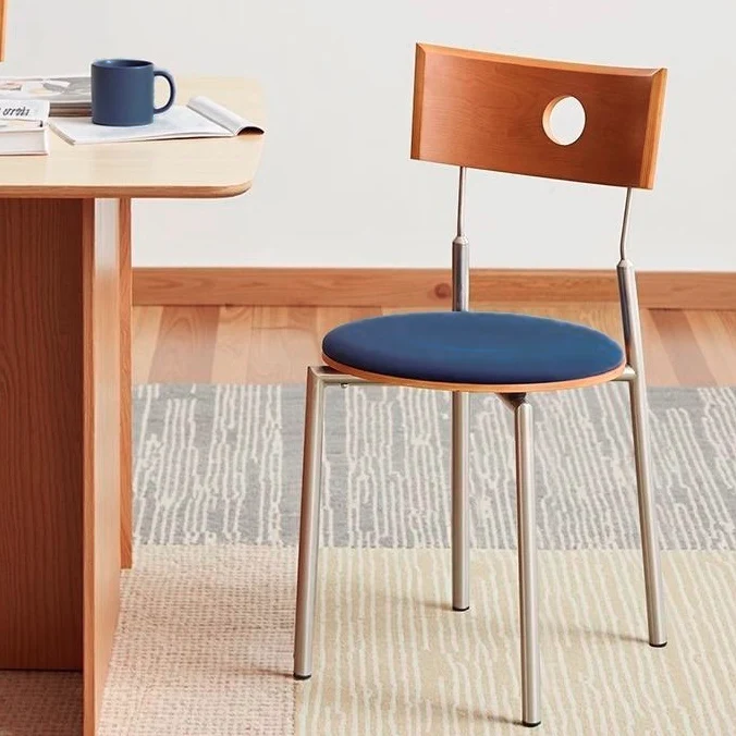 Contemporary Nordic Round Velvet Birch Wood Iron Dining Chair Backrest Armless For Dining Room & Kitchen