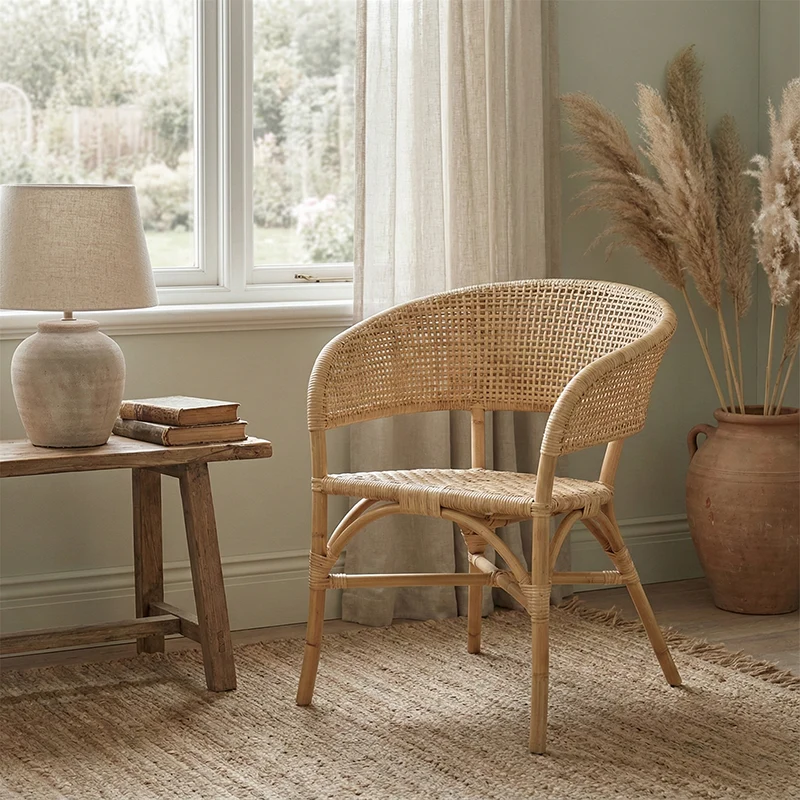 Contemporary Nordic Natural Rattan Weaving Dining Chair - Patio Chair For Dining Room & Outdoor