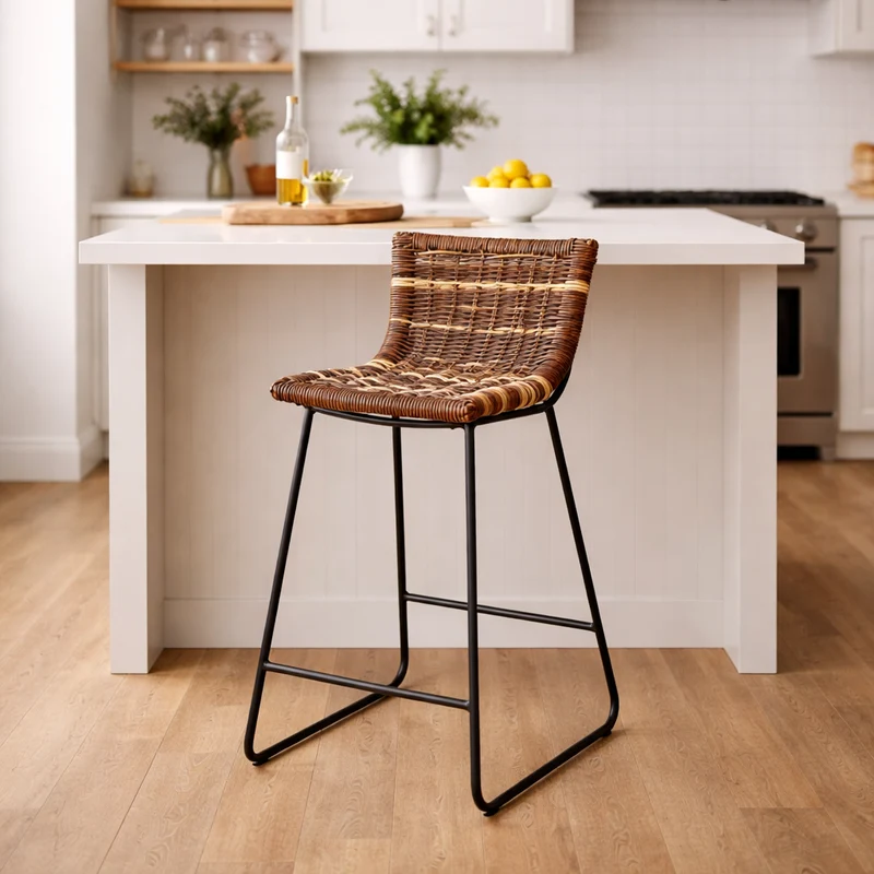 Farmhouse Rattan Bar Stool - Easy-Maneuver Rattan Cool Seating Bar Dining Stool For Dining Room & Kitchen
