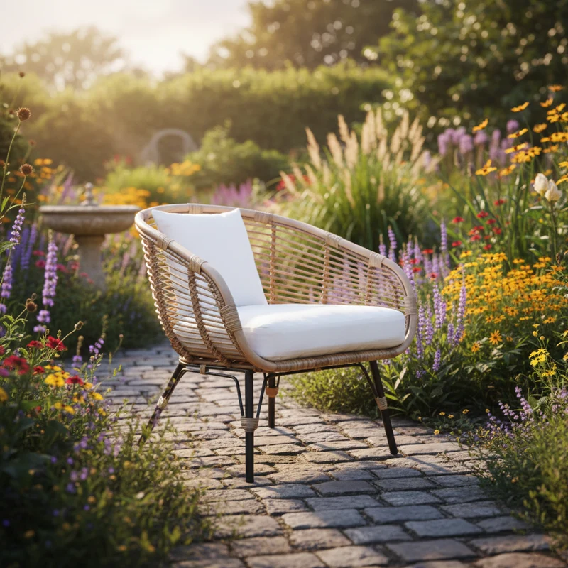 Moisture-Absorbing Boho Accent Chair - Sturdy Rattan & Stable Iron Garden Chair For Garden & Outdoor Patio