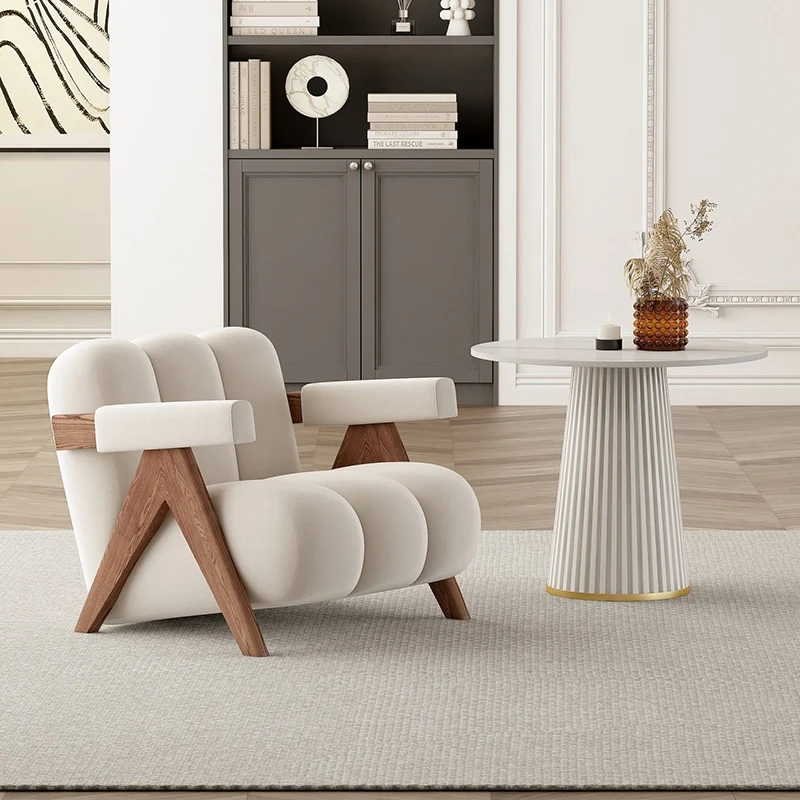 Contemporary Creative Velvet Pine Wood V-Leg Wavy Square Accent Chair With Backrest Armrests For Living Room