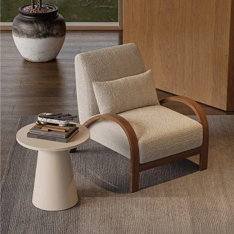 Traditional Vintage Rectangular Sherpa Fabric Carbon Steel Accent Chair Backrest Armrest For Living Room