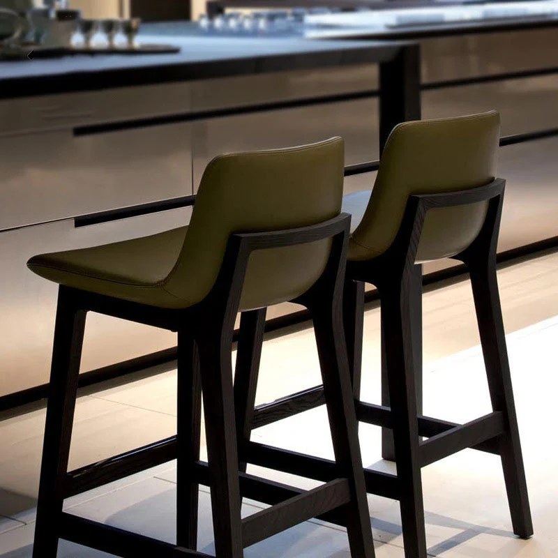 Contemporary Scandinavian Square PU Leather Ash Wood Backrest Bar Stool For Kitchen