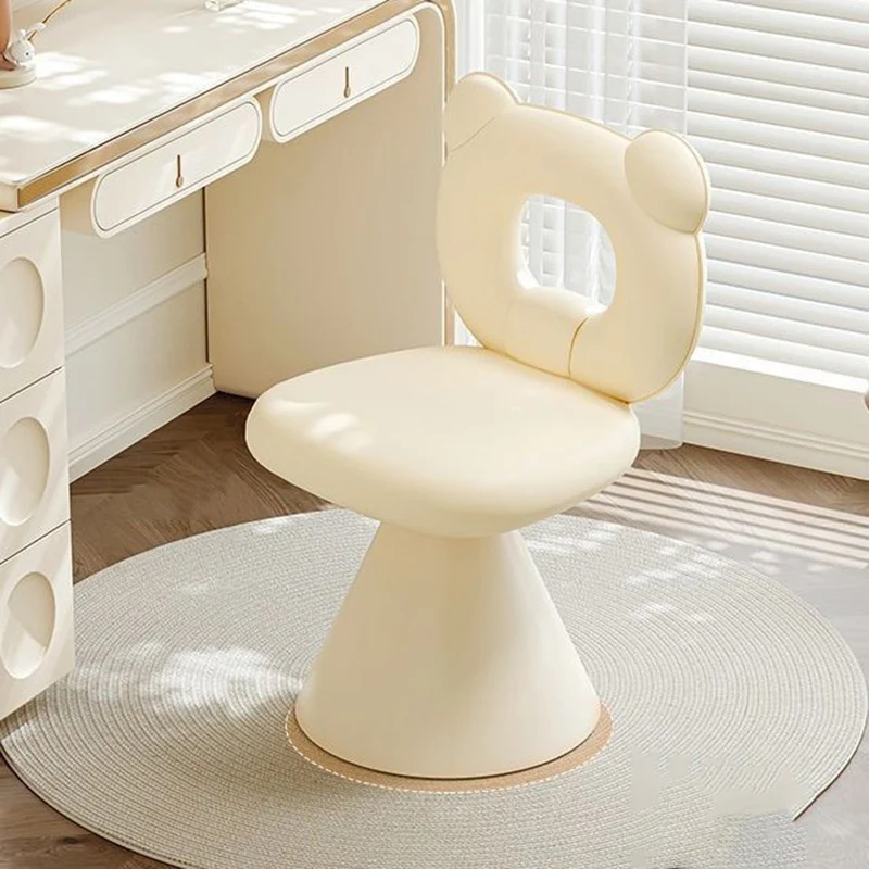 Contemporary Creative Bear Shape Faux Leather Plywood Frame Sponge Swivel Vanity Stool Backrest Armless For Bedroom