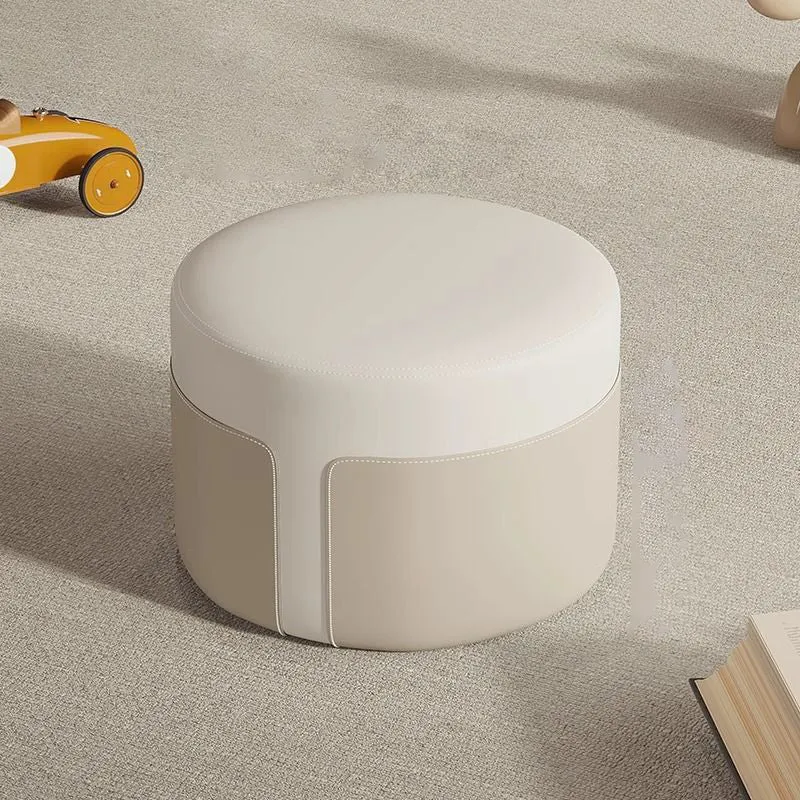 Modern Minimalist Round PU Leather Multi-Layer Wood Panel Low Stool For Living Room