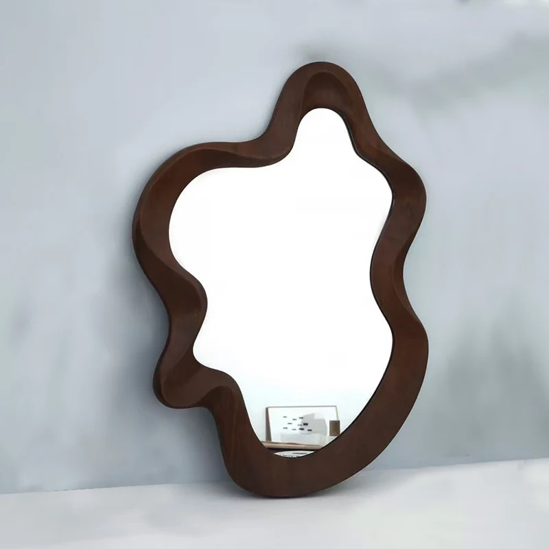 Traditional French Irregular Wavy Rubberwood Tempered Glass Wall Mirror For Bedroom