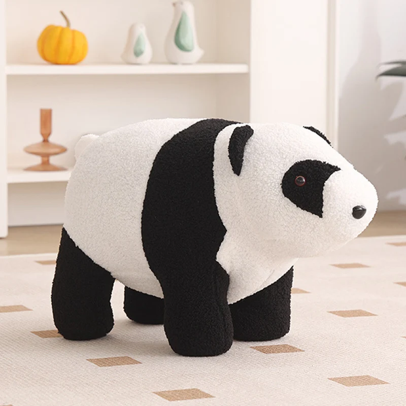 Contemporary Creative Kids Bear Shape Teddy Fleece Plywood Board Pine Wood Low Stool Backless Armless For Living Room