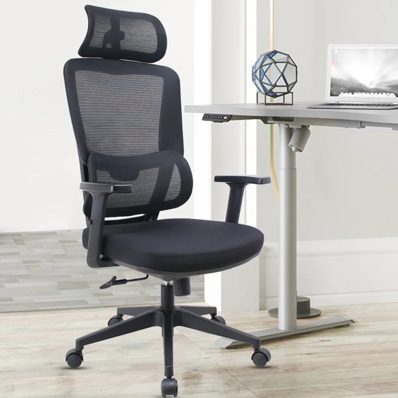 Modern Minimalist Ergonomic Rolling Desk Chair Nylon & PP with Fabric Mesh Height Adjustable Swivel Design Armrest Headrest for Home Office