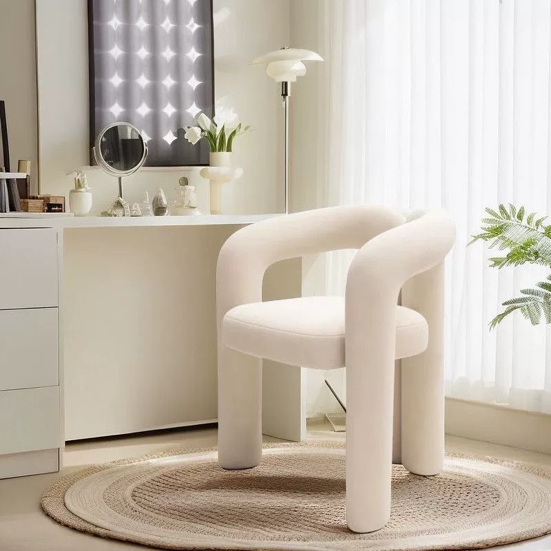 Modern Minimalist Square Rectangular Velvet Iron Vanity Stool Backrest Armrest For Bedroom
