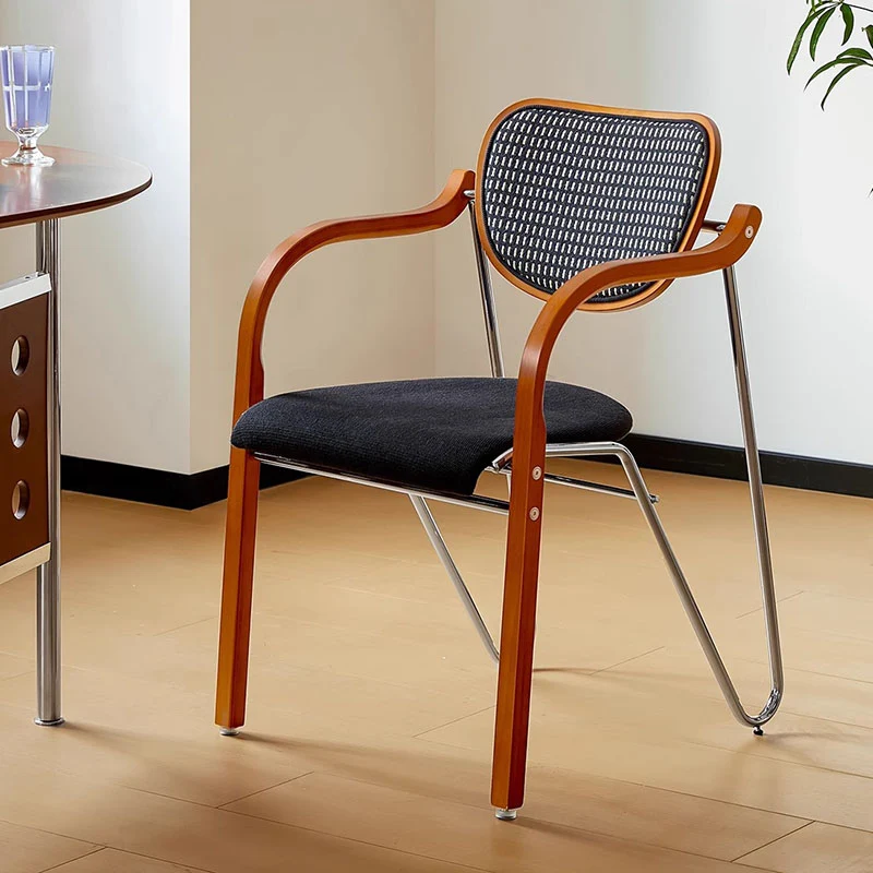 Modern Art Deco Curved Fabric Solid Wood Multi-Layer Plate Iron Dining Chair Backrest Armrest For Dining Room