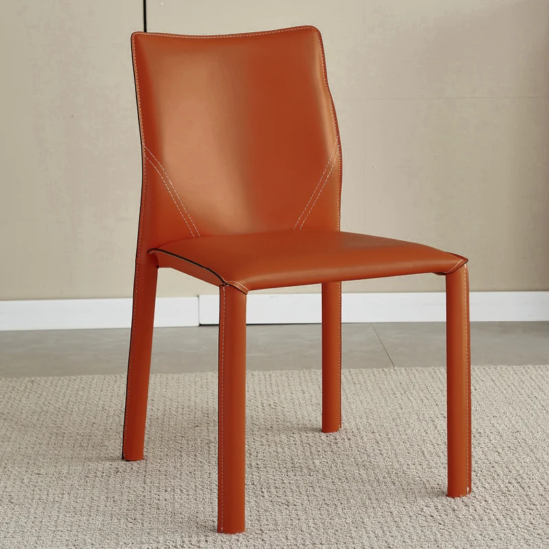 Modern Minimalist Square Rectangular Saddle-Style Faux Leather Carbon Steel Dining Chair Backrest Armless For Dining Room & Kitchen