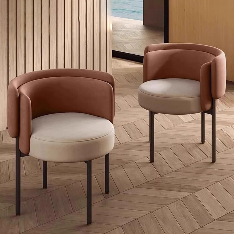 Contemporary Scandinavian Matte Velvet Carbon Steel Round Vanity Stool With Backrest For Bedroom