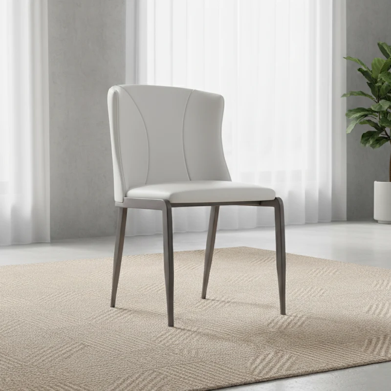 Contemporary Nordic Square Rectangular Cat Scratch Leather Steel Pipe Dining Chair Backrest Armless For Dining Room & Kitchen
