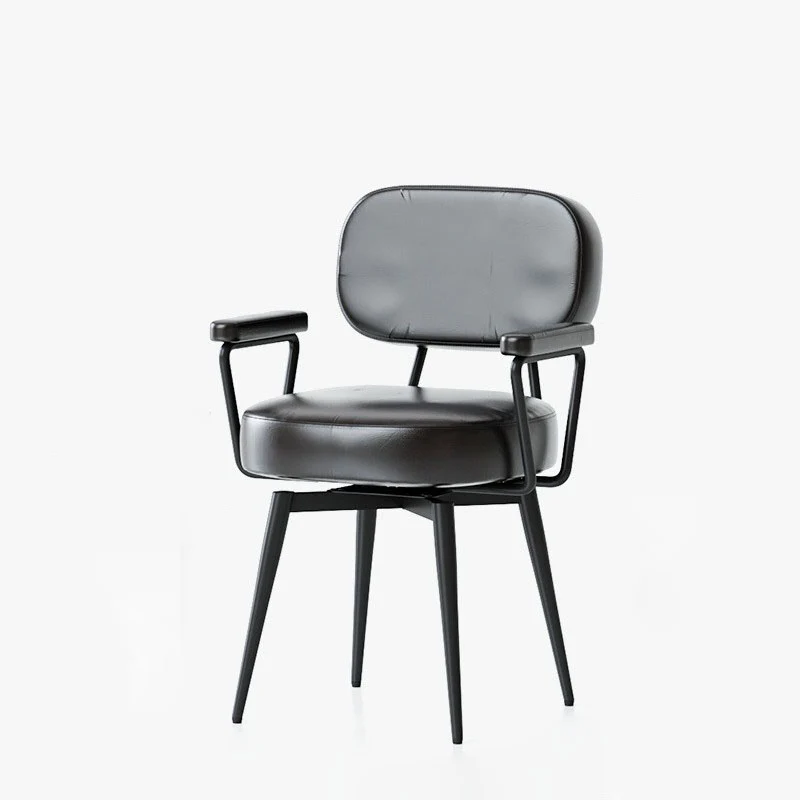 Contemporary Nordic Square Rectangular Carbon Steel Oil Wax Leather Jacquard Fabric Sunflower Pattern 360°Swivel Desk Chair Backrest Armrest For Home Office