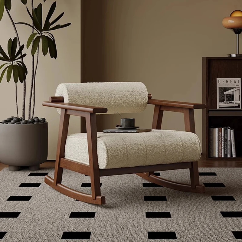 Contemporary Retro A-Shape Cylindrical Oak Wood Corduroy Sherpa Fabric Sponge Accent Chair Backrest Armrest For Living Room