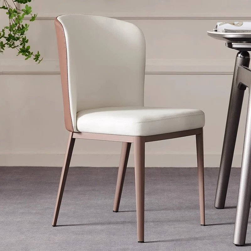 Contemporary Scandinavian PU Leather Carbon Steel Curved Square Dining Chair With Backrest For Dining Room