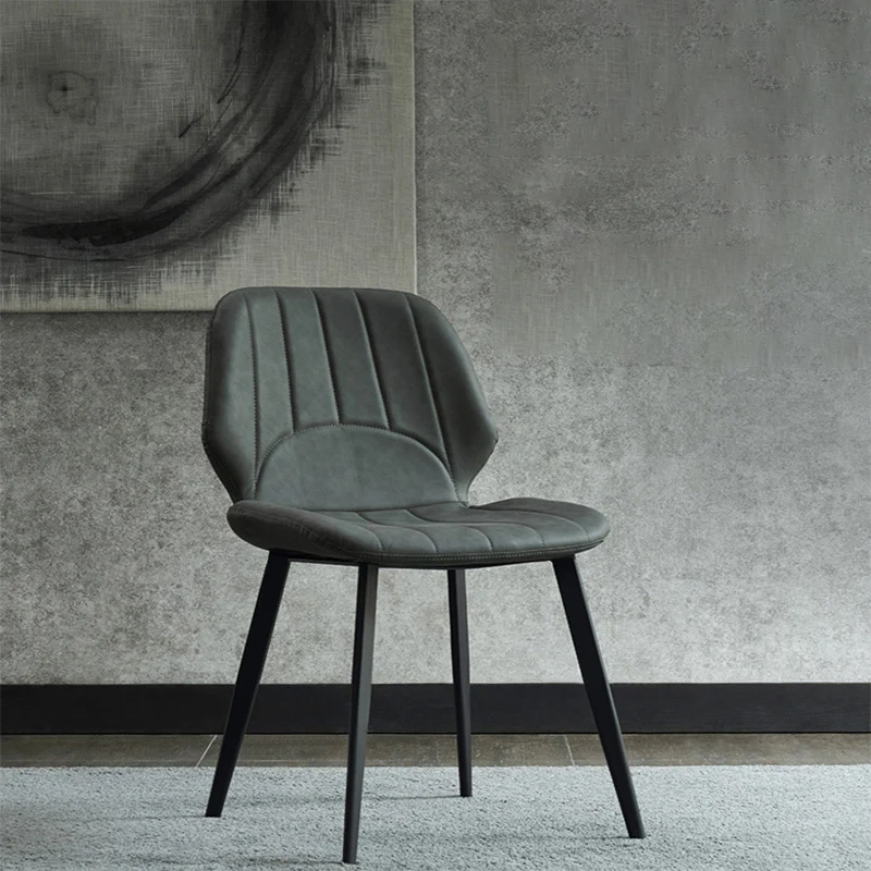 Contemporary Luxury PU Leather Plywood Carbon Steel Dining Chair Ribbed Backrest For Living Room