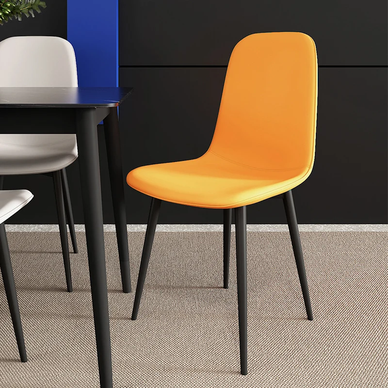 Contemporary Luxury Curved Faux Leather Iron Carbon Steel Dining Chair For Living Room